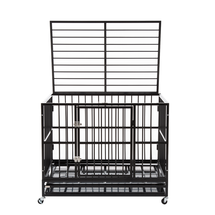 42" Heavy Duty Dog Cage Crate Kennel Metal Pet Playpen Portable w/Tray Black