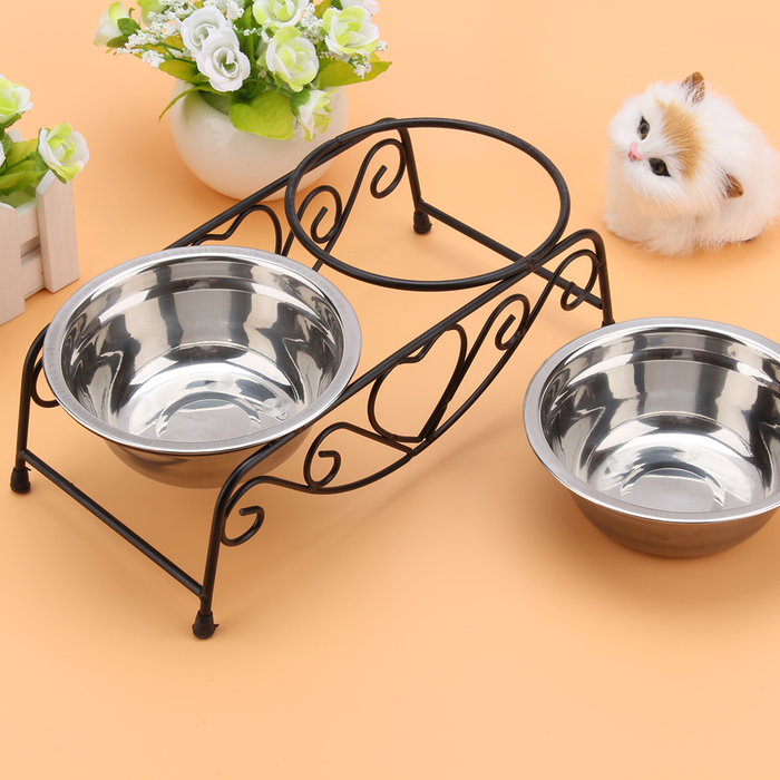 YLSHRF Stainless Steel Cat Dog Double Puppy Pet Water Food Feeder Dish Bowls Stand
