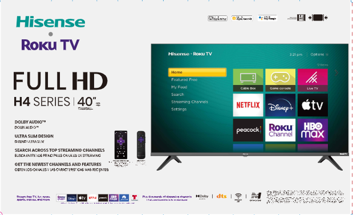 Hisense 40" Class FHD (1080P) Roku Smart LED TV (40H4030F1)