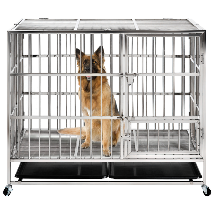 Dog Crates for Medium Dogs - Dog Crate 45" Pet Cage Double-Door Best for Big Pets - Wire Metal Kennel Cages with Divider Panel & Tray - in-Door Foldable & Portable for Animal Out-Door Travel