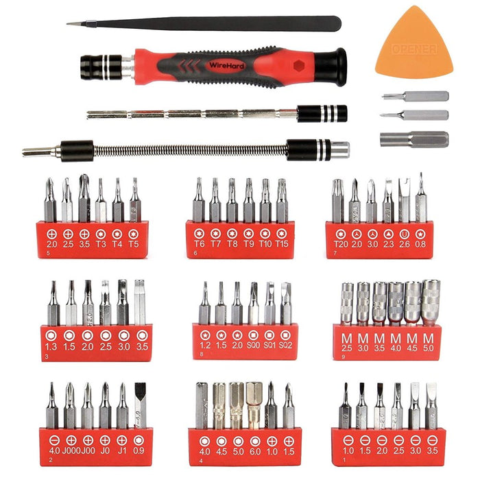 WIREHARD 62 in 1 Precision Screwdriver Set - Repair Tool Kit - Magnetic Steel Specialty Bits FOR iPhone X, 8, 7 & Below - Android Phone - MacBook - Computer - Tablet - Xbox - PlayStation - Electronics