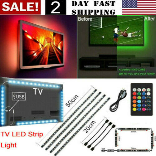 TV LED Backlight 4 x 50CM USB 5050 RGB LED Strip Light Remote Kit 5V 30Leds/M