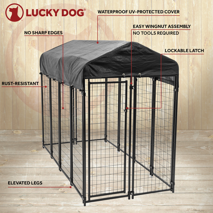 Lucky Dog Uptown Welded Wire Dog Kennel w/ Cover, 6'H x 4'W x 8'L