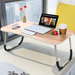 Fold Laptop Desk for Bed, Protable Laptop Bed Tray with Legs, Small Lazy Laptop Bed Tray with Ipad Slots, White Laptop Table for Adults/Students/Kids, Eating Working Desk for Couch/Sofa/Floor, HJ1822