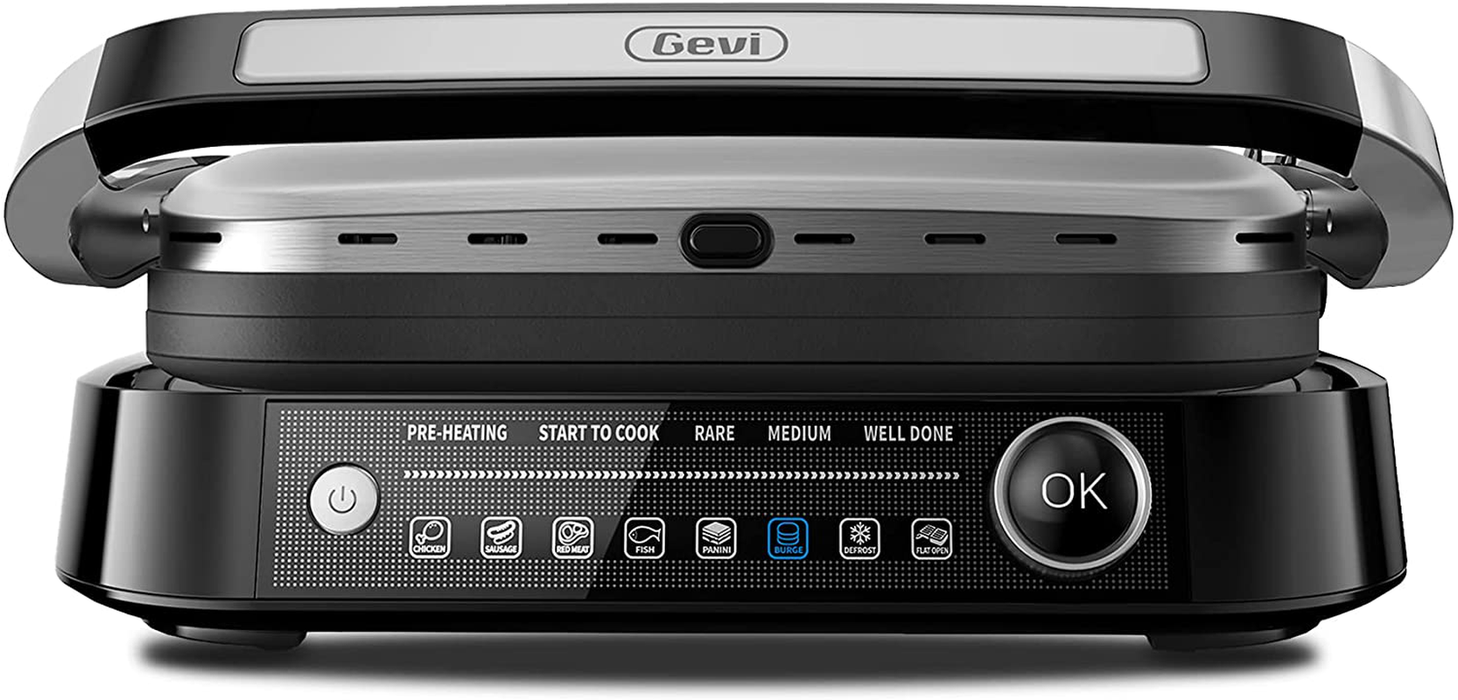 GEVI Electric Grill Indoor Smokeless with 6 Preset Menus,Panini Press Sandwich Maker with Non-Stick Plates,Electric Griddle Grill,1800W