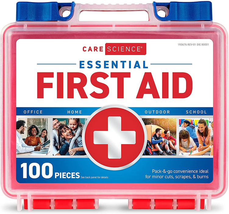Care Science First Aid Kit, 100 Pieces | Professional Use for Travel, Work, School, Home, Car, Survival, Camping, Hiking, and More