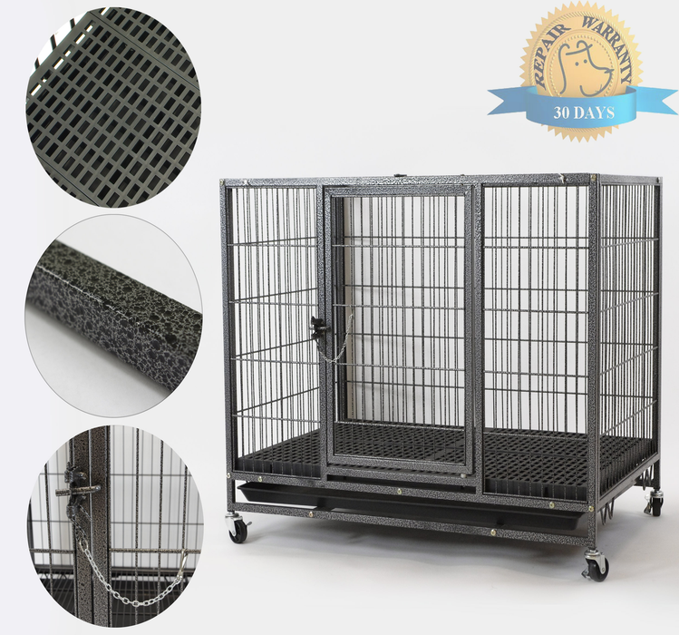Homey Pet 37- Stackable Strong Heavy Duty Metal Dog Cage Crate Kennel w/ Wheels Tray Plastic Grid 37"x25"x31"
