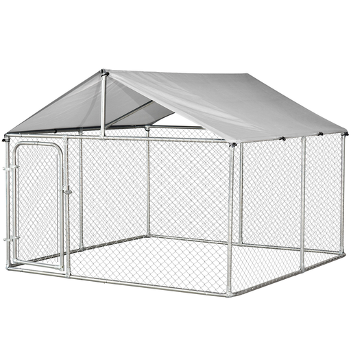 Anself 7.5'x7.5'x5.6' Large Outdoor Dog Kennel Galvanized Steel Fence with Oxford Cloth Roof and Lock