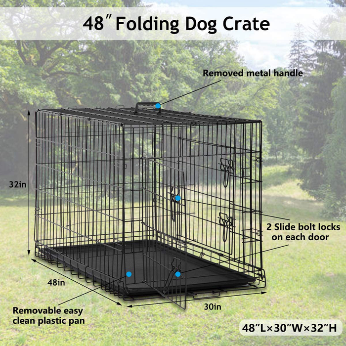 48 inch Dog Cage Large XXL Dog Crates for Large Dogs Folding Dog Kennels and Metal Wire Crates Pet Animal Segregation Cage Crate with Double-Door,Tray,Handle and Divider for Dog Training Indoor
