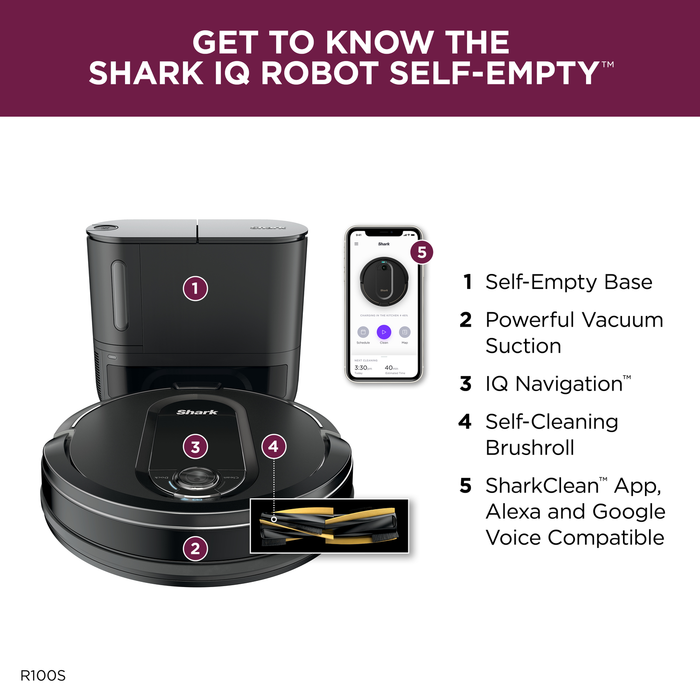 Shark IQ Robot® Vacuum with Self Empty Base, Bagless, Self Cleaning Brushroll, Advanced Navigation, Home Mapping, Powerful Suction, Perfect for Pet Hair, Wi Fi (RV1000S)