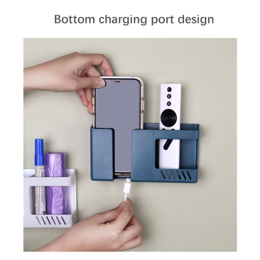 Double Layer Wall Mounted Organizer Box Punch Free TV Remote Control Storage Phone Plug Wall Holder Charging Multifunction Hooks