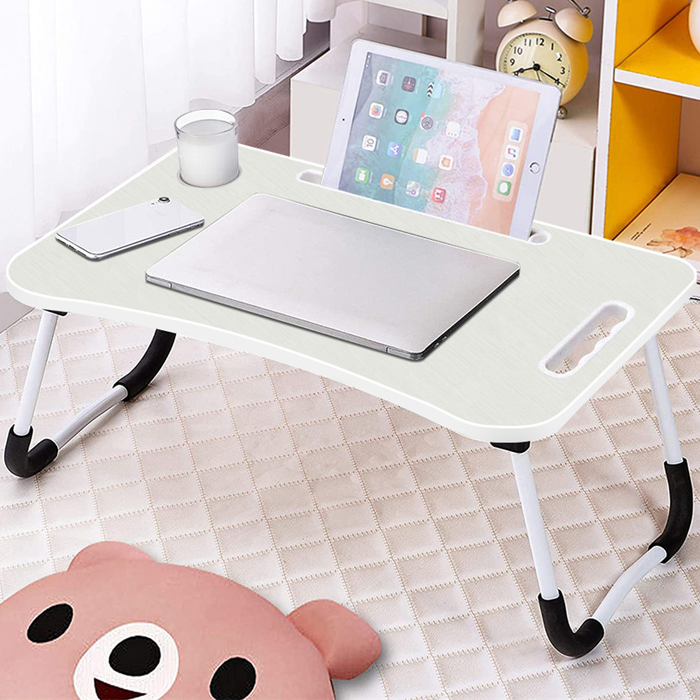 Fold Laptop Desk for Bed, Protable Laptop Bed Tray with Legs, Small Lazy Laptop Bed Tray with Ipad Slots, Gray Laptop Table for Adults/Students/Kids, Eating Working Desk for Couch/Sofa/Floor, HJ1852