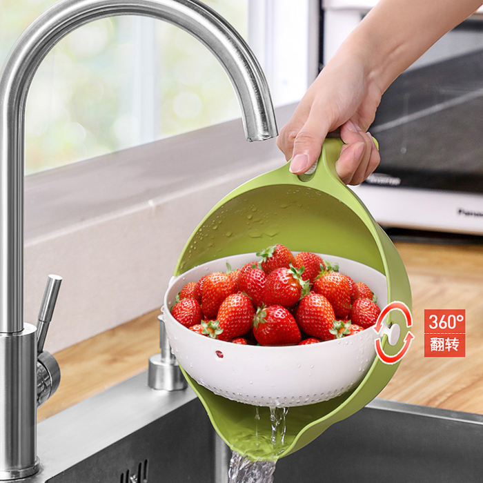 Double Layer Drain Basket Kitchen Washing Rice Washing Vegetables Washing Fruit Magic Utensils Living Room Household Fruit Plate
