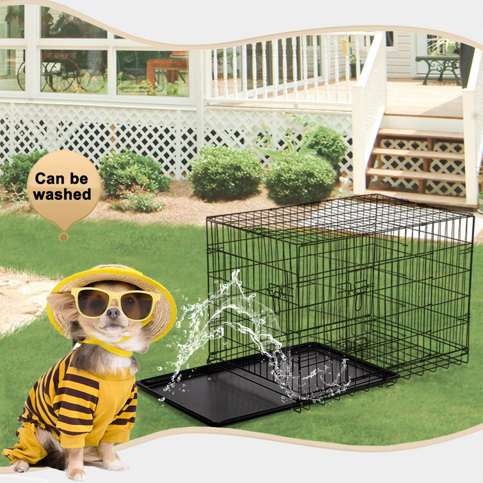 NicePet Wire Dog Crate, with Pan, Black, Double Door, XX-Small, 24"L