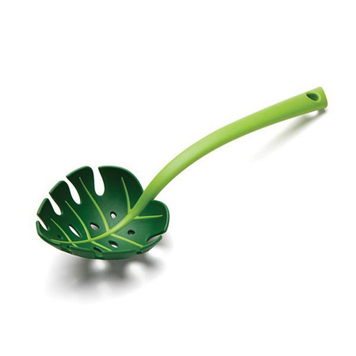 Green Monstera Leaf Colander Multifunctional Long-Handled Spaghetti Slotted Serving Spoon Salad Slotted Spoon for Home Kitchen