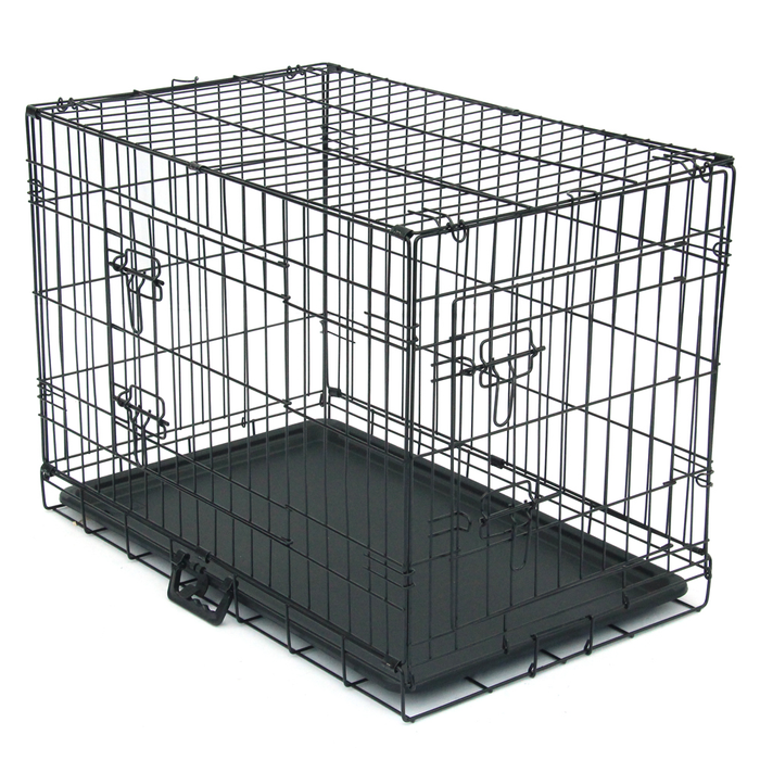 Dog Crate for Medium Dogs, Fully Equipped Dog Crate Single Door & Double Door Folding Metal Dog Crates, 2 Door Great Crate with Precision Lock System Wire Dog Crate, 5 Sizes, Black, S10393