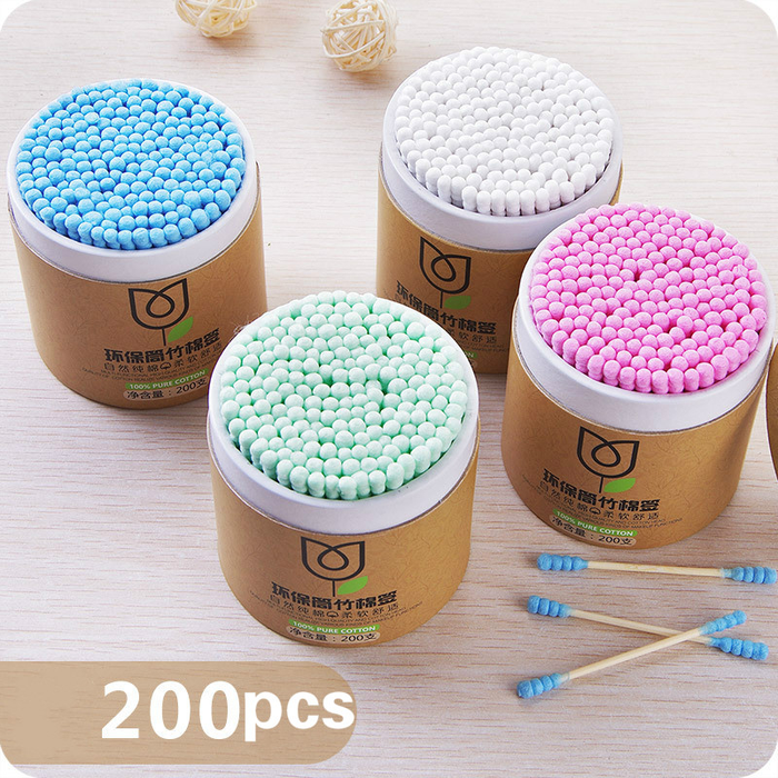 100/200Pcs/Box Bamboo Baby Cotton Swab Wood Sticks Soft Cotton Buds Cleaning of Ears Tampons Cotonete Pampons Health Beauty