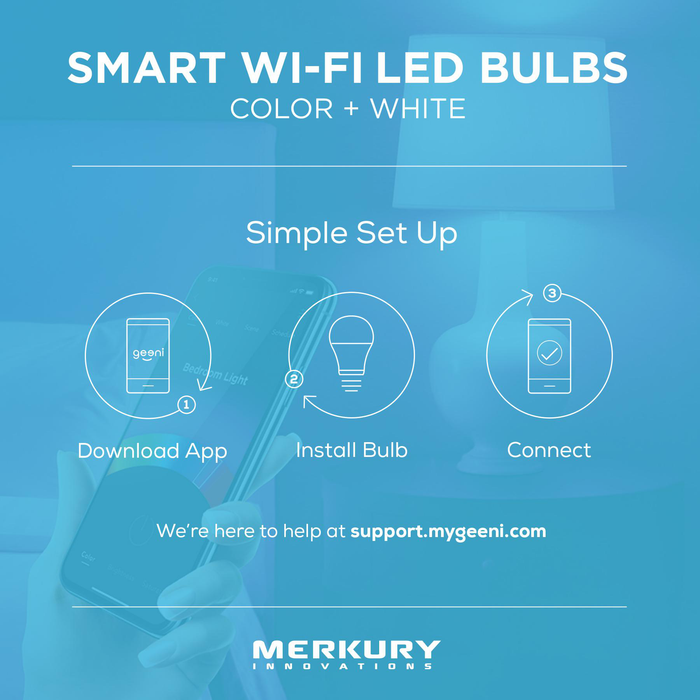Merkury Innovations A21 Smart Multicolor LED Bulb, 75W, Dimmable, 2-Pack