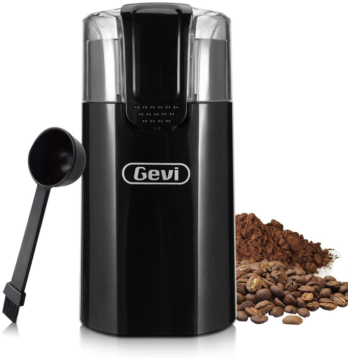 Gevi Electric Coffee Grinder One-Touch Control Coffee Bean Grinder with Brush,Spoon for Nuts, Sugar, Grains, Clear Lid, Black