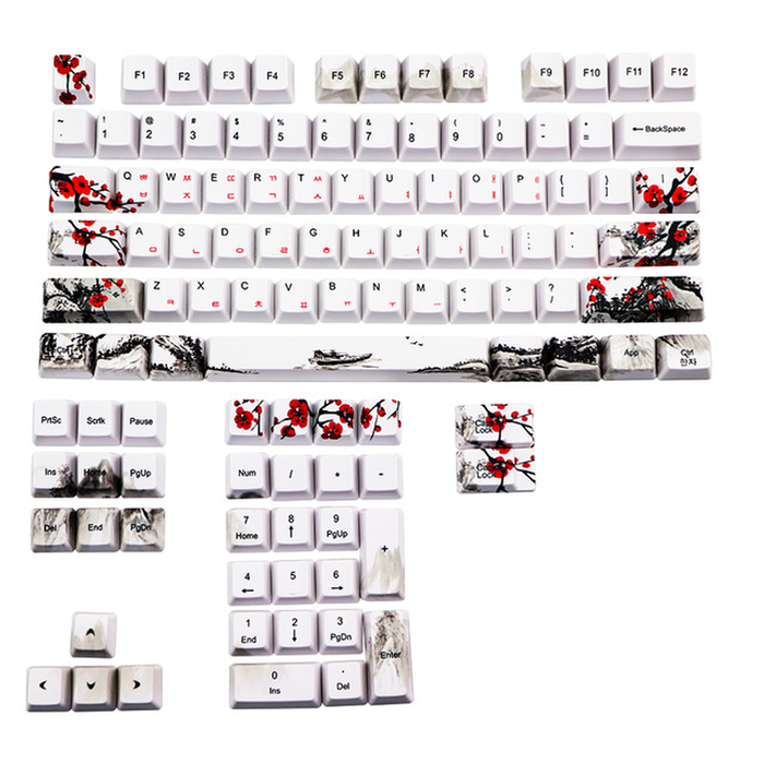Novelty Allover Dye Subbed Plum Blossom110 Keys OEM Profile Keycap for Diy Mechanical Keyboard Korean Japanese Character Keycaps