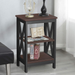 SOGES 3-Tier Shelf End Table Bed Table Coffee Table Nightstand X-Design Side Table Brown