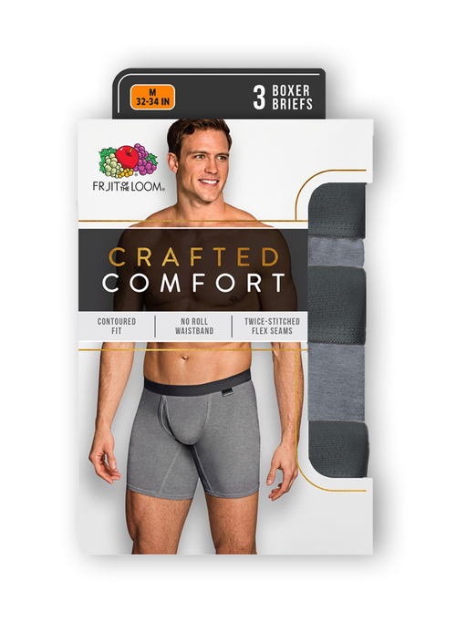 Fruit of the Loom Men'S Crafted Comfort Black Heather Boxer Brief, 3 Pack