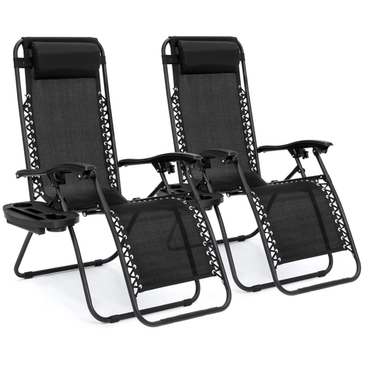 Best Choice Products Set of 2 Adjustable Zero Gravity Lounge Chair Recliners for Patio, Pool W/ Cup Holders - Black
