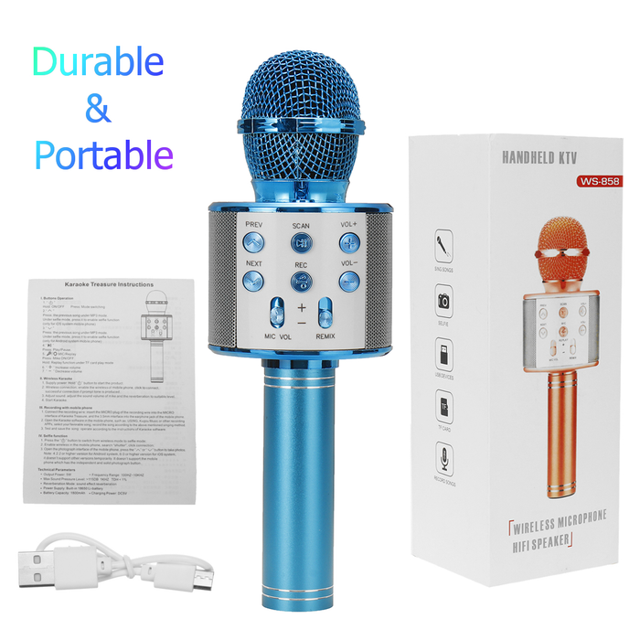Bluetooth Karaoke Microphone, Handheld Karaoke Machine Speaker, with Magic Voices Effects, Home KTV with Record Function, for PC Phone Connection