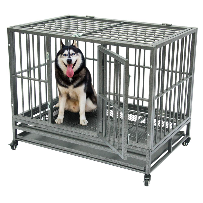 Ktaxon Heavy Duty Dog Crate Metal Kennel and Crate for Large Dogs,Easy to Assemble with Four Wheels