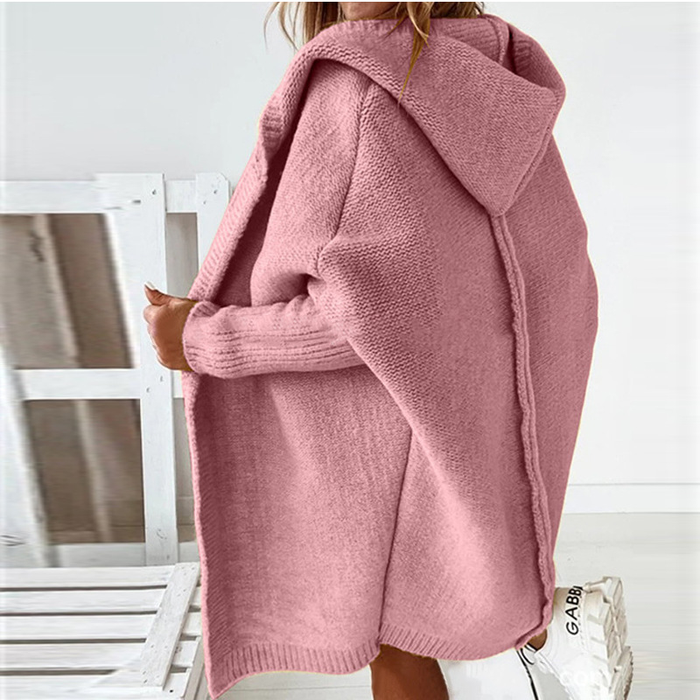 Cardigan Women Solid Color Long Sleeve Braid Knit Cardigan Hooded Sweater Coat Overcoat Loose Ladies Sweaters Coat Plus
