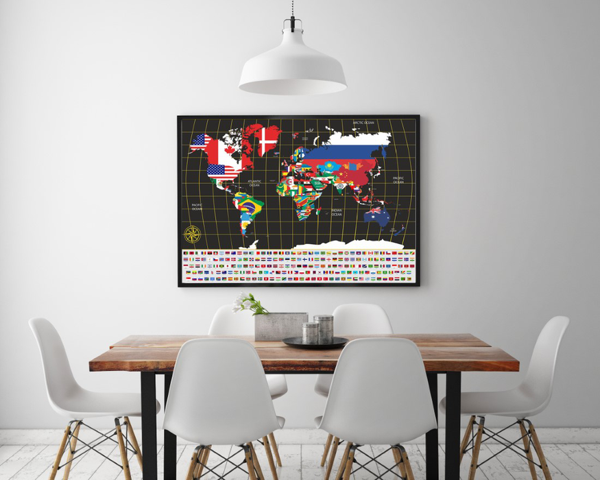 Extra Large Scratch off Map of the World - Travel World Map Poster Print - Countries World Capitals - Wall Art - 24 X 17 Inches - Perfect Gift Idea for Travelers, Christmas, Xmas, Birthday