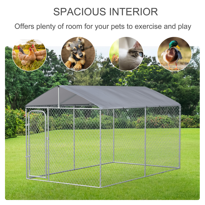 PawHut Dog Kennel Heavy Duty Playpen with Galvanized Steel Secure Lock Mesh Sidewalls and Waterproof Cover for Backyard & Patio, 13' x 7.5' x 7.5'