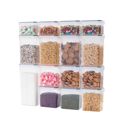 14Pcs Plastic Food Storage Container Jar Set with Lid Kitchen Bulk Sealed Cans Refrigerator Multigrain Tank Container for Cereal