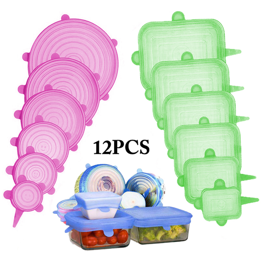 12Pcs Reusable Silicone Food Cover Elastic Stretch Adjustable Bowl Lids Universal Kitchen Wrap Seal Fresh Keeping Silicone Caps