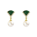 Needle Inlaid Malachite Fan-Shaped Pearl Earrings Earrings Elegant Temperament Korea Retro Fashion Ear Jewelry.