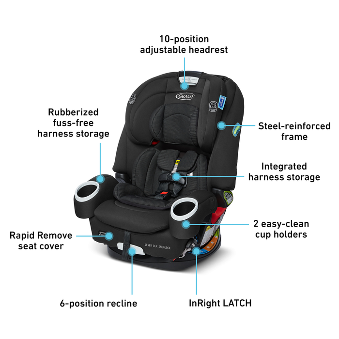 Graco 4Ever DLX SnugLock 4-in-1 Car Seat, 10 Years of Use with Easy Install, Tomlin