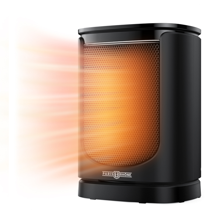 Paris Rhône Space Heater with Adjustable Thermostat Portable Compact 1500W Ceramic Desktop Heater, Black