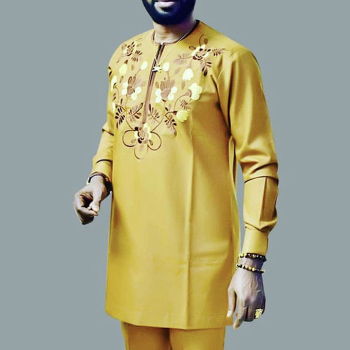 2021 New Traditional Men Long T-Shirt African Male Clothing Long Sleeve Tops Muslim Shirts Spring Summer Autumn Men Tee Shirt