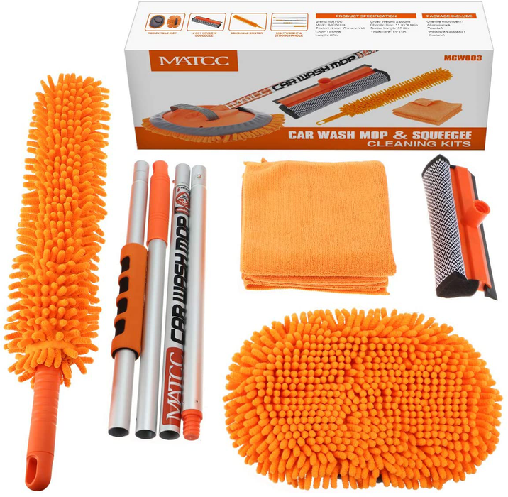 Car Wash Kit, 62" Car Wash Brush with Long Handle Car Washing Kits with Windshield Squeegee Car Duster Microfiber Cleaning Clothes Car Wash Cleaning Kits for RV Cars Trucks, 62in