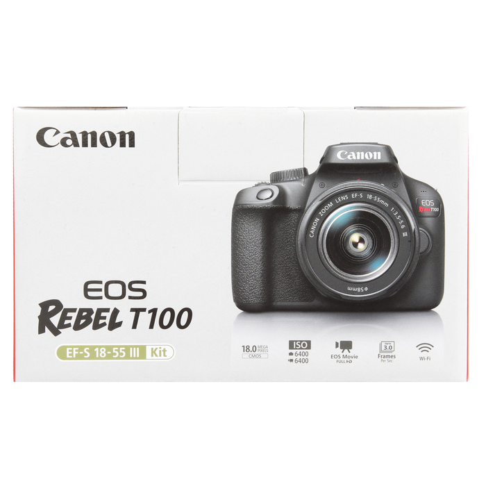 Canon EOS Rebel T100 Digital SLR Camera with 18-55Mm Lens Kit, 18 Megapixel Sensor, Wi-Fi, DIGIC4+, Sandisk 32GB Memory Card and Live View Shooting