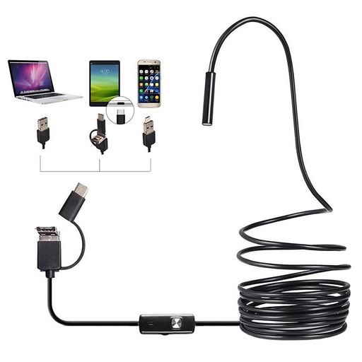 3 in 1 USB Endoscope, Waterproof Endoscope Industrial Borescope Black HD Camera 3 In1 Type-C USB Video, Compatible Phones/Tablets/Computers