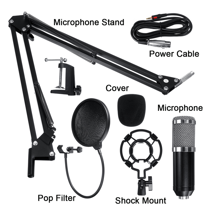 BM800 Condenser Mic Kit - 7PCS PC Microphone Bundle, 10 to18000Hz Studio Mic Kit, with Adjustable Scissor Arm Metal Shock Mount Filter, for Laptop Recording, Podcasting, Gaming, Streaming, YouTube