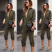 Hot Sale Ladies Sexy Vintage Romper Long Pants Women Slim Bodycon Jumpsuit Long Sleeve Army Green Solid Casual Cargo Pants