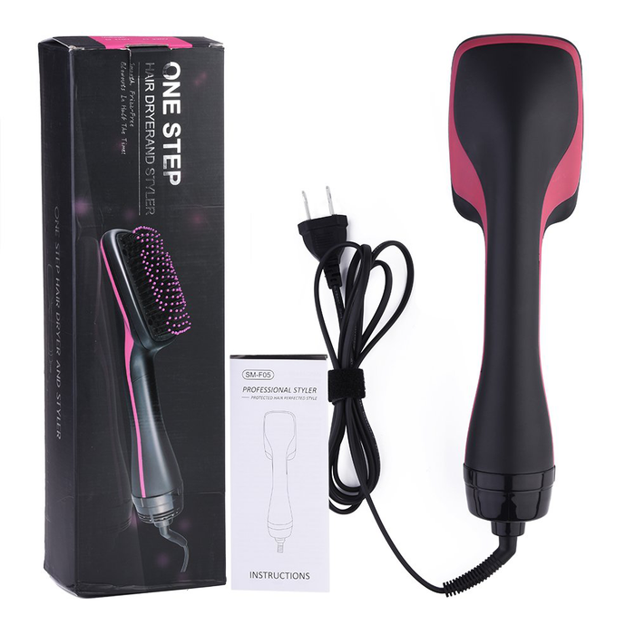 Hair Dryer Brush, One-Step Hair Dryer and Brush Styler, 2021 Upgraded Anion Hot Air Brush for Fast Drying Straightening, Electric Blow Dryer for All Hair Types, 3 Temp Levels - Black & Pink, B1547