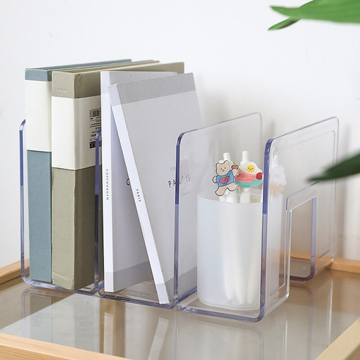Clear Thick Bookends Acrylic 3/4 Grids Desk Organizer Student Desktop Book Holder School Library Stationery Office Accessories