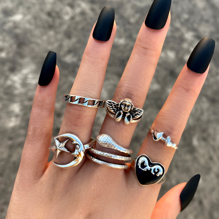 Vintage Silver Color Animal Rings Set for Women Men Punk Silver Plated Butterfly Snake Heart Rings 2022 Trend Jewelry Gifts