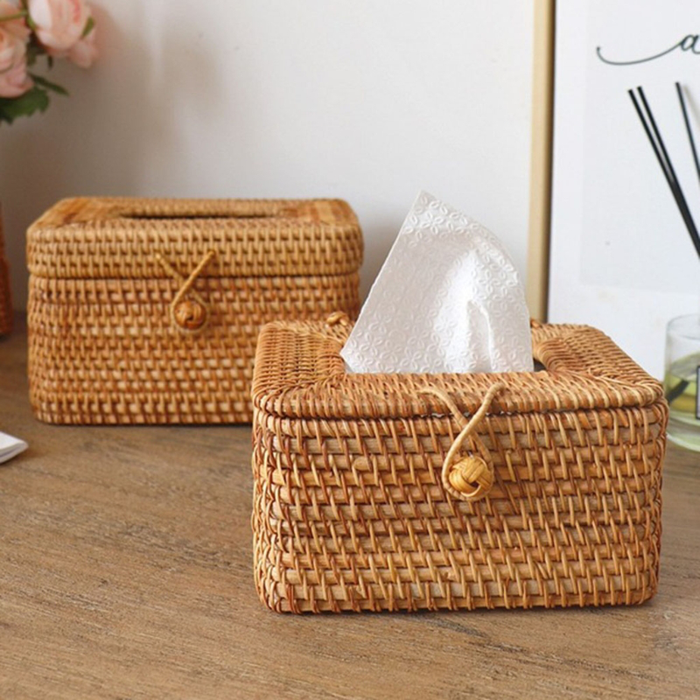 Elegant Handmade Rattan Tissue Box Napkin Storage Container Desktop Toilet Paper Dispenser for Home Office