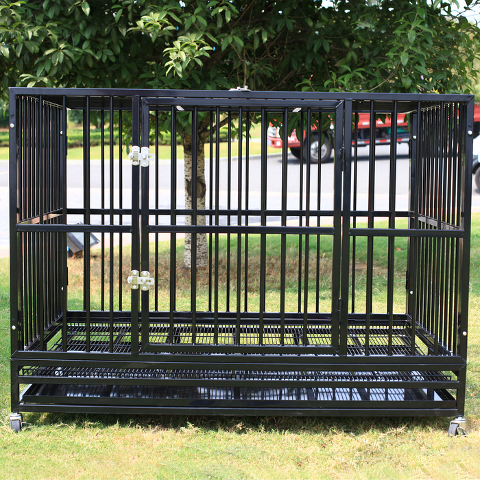 Wonline Metal Heavy Duty Dog Cage with Wheels, Black
