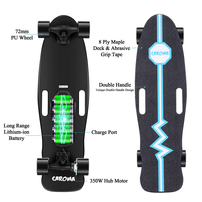 Caroma 33 In. 350W Adult Electric Skateboard Kids Teens Street Board with Remote Control, 3 Speed, 8 Layers Maple Longboard