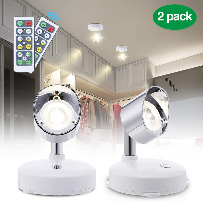 LED Closet Lights, Wireless Puck Lights Battery Operated under Cabinet Lighting with Remote 4000K Dimmable under Cabinet Lights Ideal for Showcase, 2 Pack